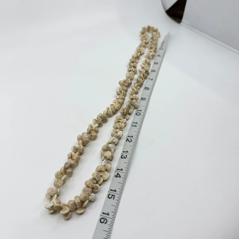 Natural Spiral Seashell Cluster Long Necklace Cream Coastal Boho Statement Gift